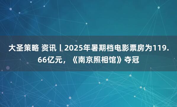 大圣策略 资讯丨2025年暑期档电影票房为119.66亿元，《南京照相馆》夺冠